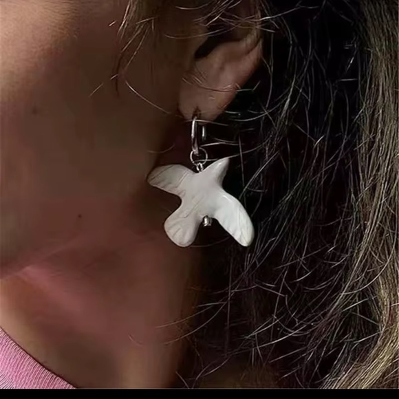 Anthropologie Jewelry - Round Ear Hoop White Peace Dove Earrings Jewelry